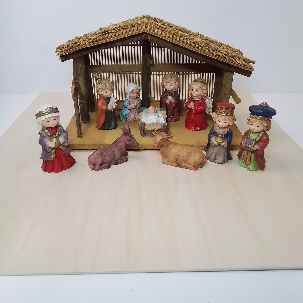 Coynes & Company 2003 Nativity Scene‎ Set Hand Painted Figures Stable Creche
